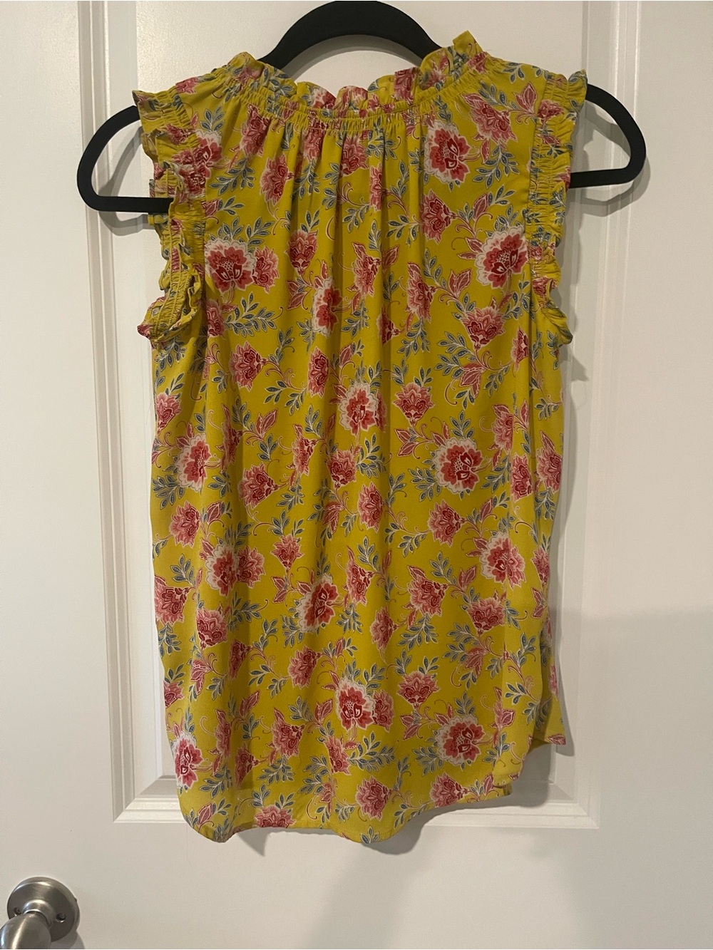 LOFT Yellow Floral Ruffle Neck Shell Top - Picture 2 of 5